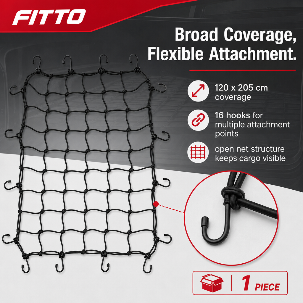 48 Pieces Elastic Cord Cargo Net, 120 x 205 cm, 16 Hooks