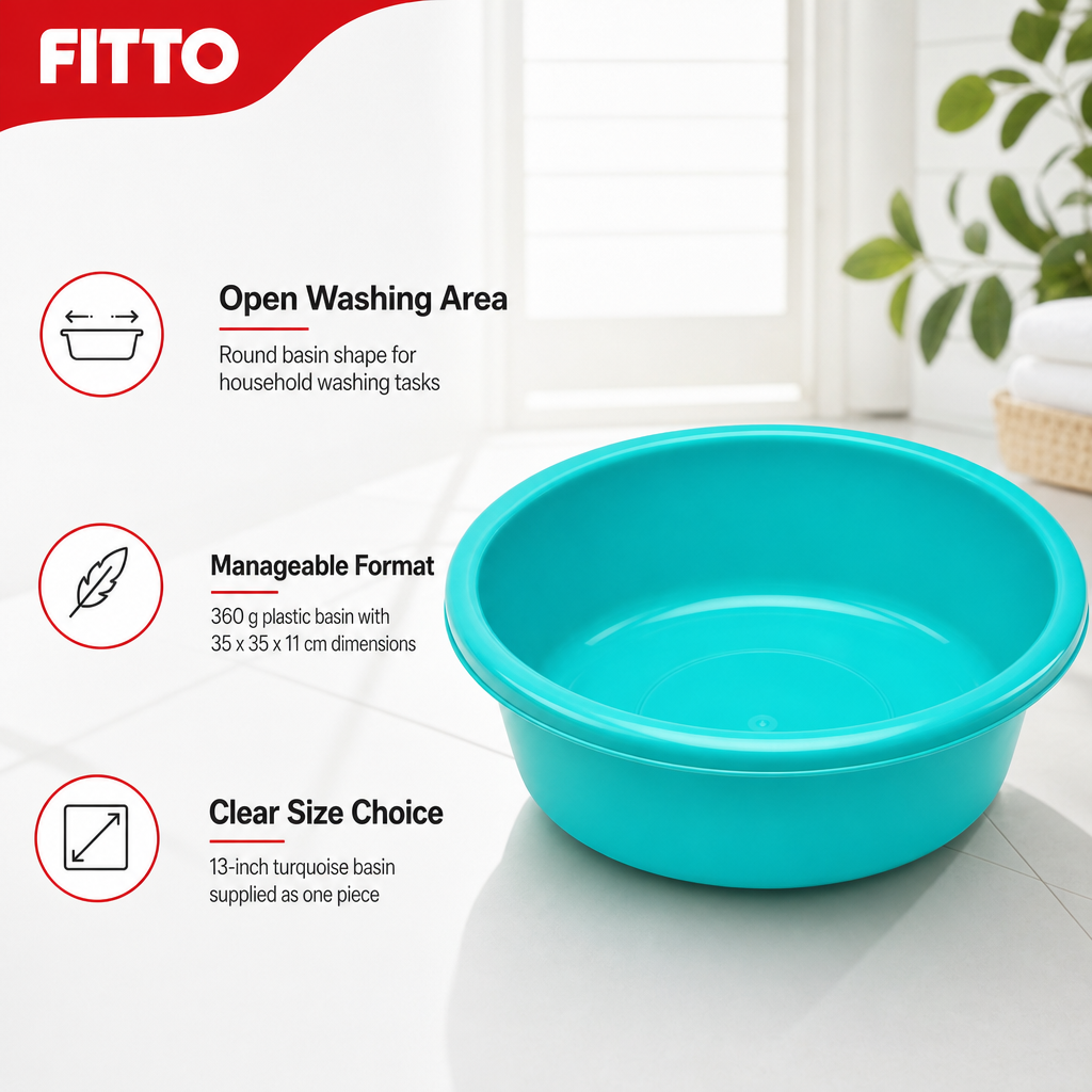120 Pieces Turquoise Plastic Round Wash Basin, 13 Inch, 1 Piece
