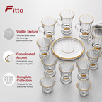 48 Pieces Clear Textured Glass Tea and Coffee Set with Gold Accents, 18 Pieces