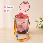 96 Pieces 640 ml Assorted Colour Cartoon Plastic Water Bottle with Shoulder Strap and Flip-Top Lid