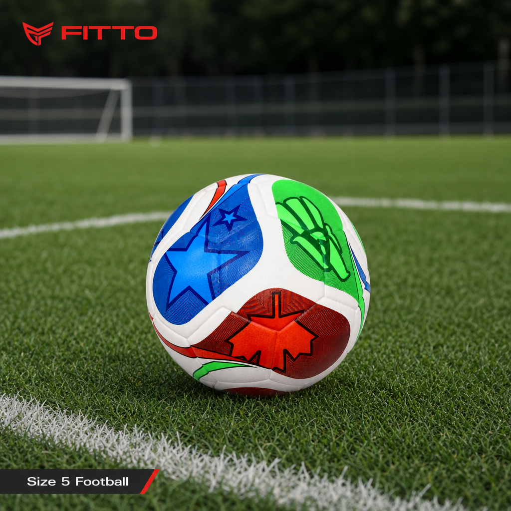 60 Pieces Football Size 5, White with Blue, Green and Red Star Panel Design, Single Ball