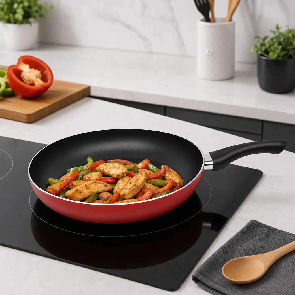 60 Pieces Red 28 cm Aluminum Non-Stick Frying Pan with Black Handle