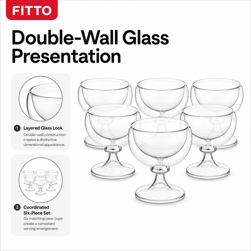48 Pieces Double-Wall Glass Cup Set, Clear, 6 Pieces for Tabletop Serving