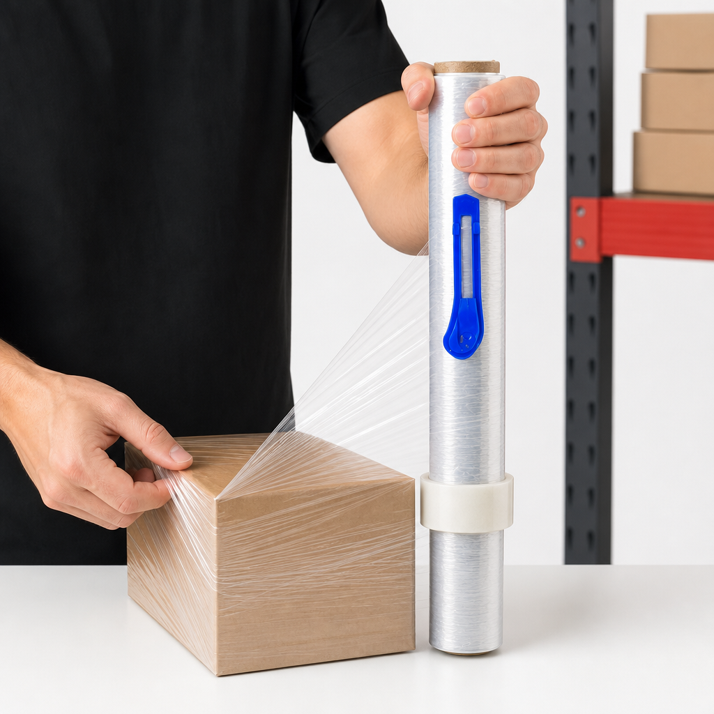 96 Pieces Stretch Film Dispensers with Integrated Cutter, Blue and Clear Wrap Holder, 27 x 9 x 5 cm