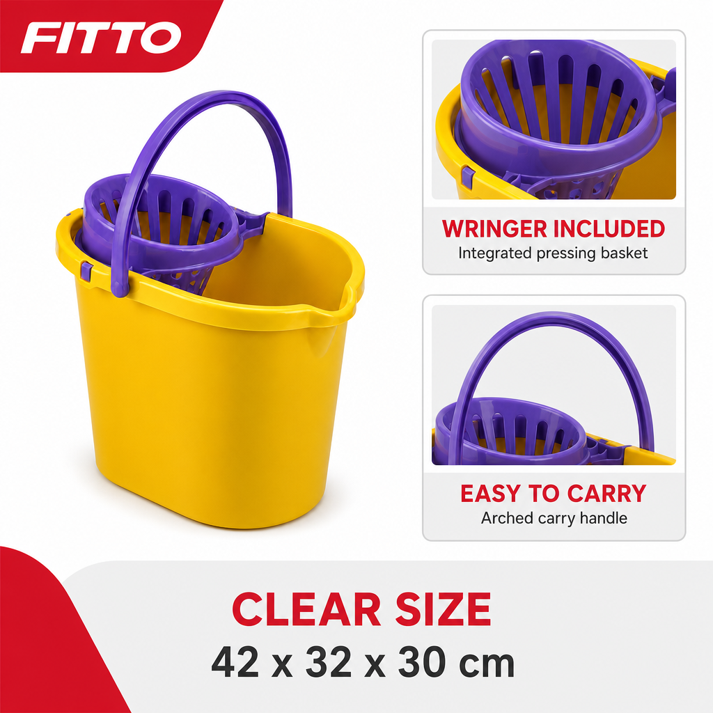 72 Pieces Mop Bucket with Wringer and Carry Handle, Yellow and Purple Compact Cleaning Pail, 42 x 32 x 30 cm