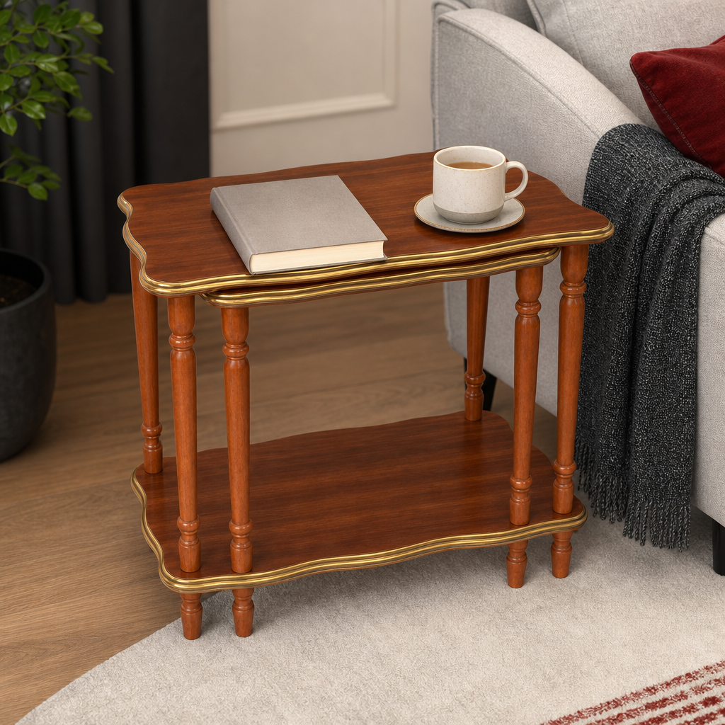 48 Pieces Rectangular Wooden Side Table with Raised Edges, Brown, 55 x 35 x 55 cm