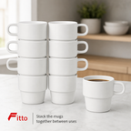60 Pieces Stackable Ceramic Coffee Mugs with Geometric Handles, White, Set of 6