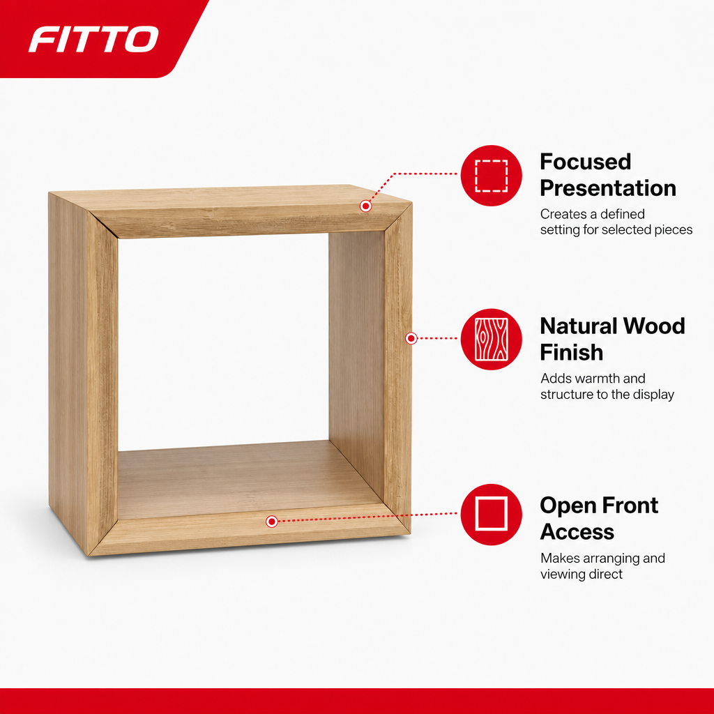 96 Pieces Wooden Open Display Box, Square Natural Finish, 30 x 30 x 25 cm