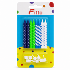 144 Pieces Blue Tone Assorted Printed Birthday Candles, 8 Candles with 8 Holders for Cake Decoration