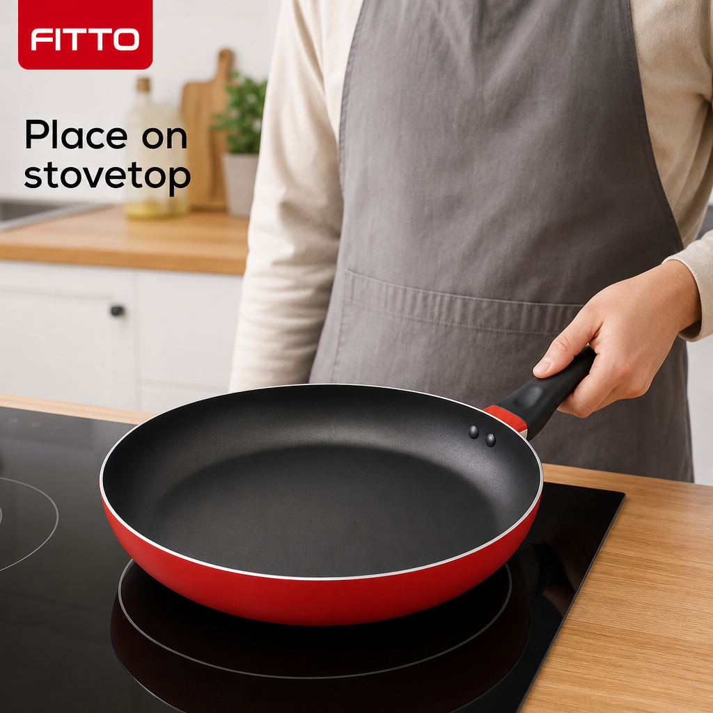 60 Pieces Red 32 cm Aluminium Non-Stick Frying Pan with Black Handle