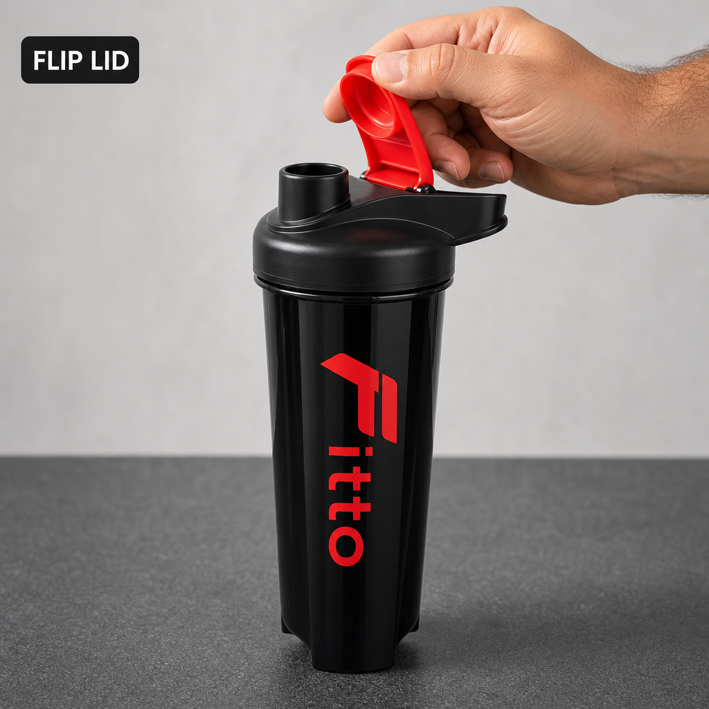 120 Pieces Sports Water Bottles, Protein Shaker with Flip Lid, Black Body and Red Cap, 1 Piece