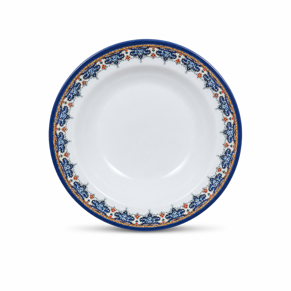 120 Pieces Melamine Soup Plate, 10 Inch, Round White Serving Dish with Decorative Multicolor Rim