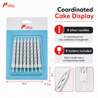 144 Pieces Silver Birthday Candles with Holders, 8-Piece Cake Decoration Set