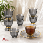 48 Pieces Clear Textured Glass Tea and Coffee Set with Gold Accents, 18 Pieces