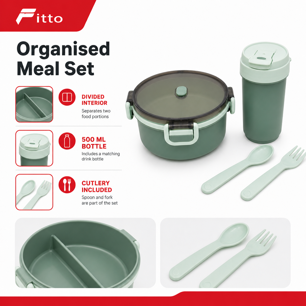 96 Pieces Round Plastic Lunch Box Set with 500 ml Bottle and Cutlery, Assorted Colour