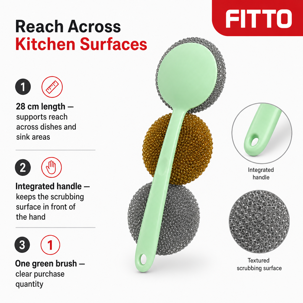 120 Pieces Dish Scrubber Brush with Handle, Green, 28 cm