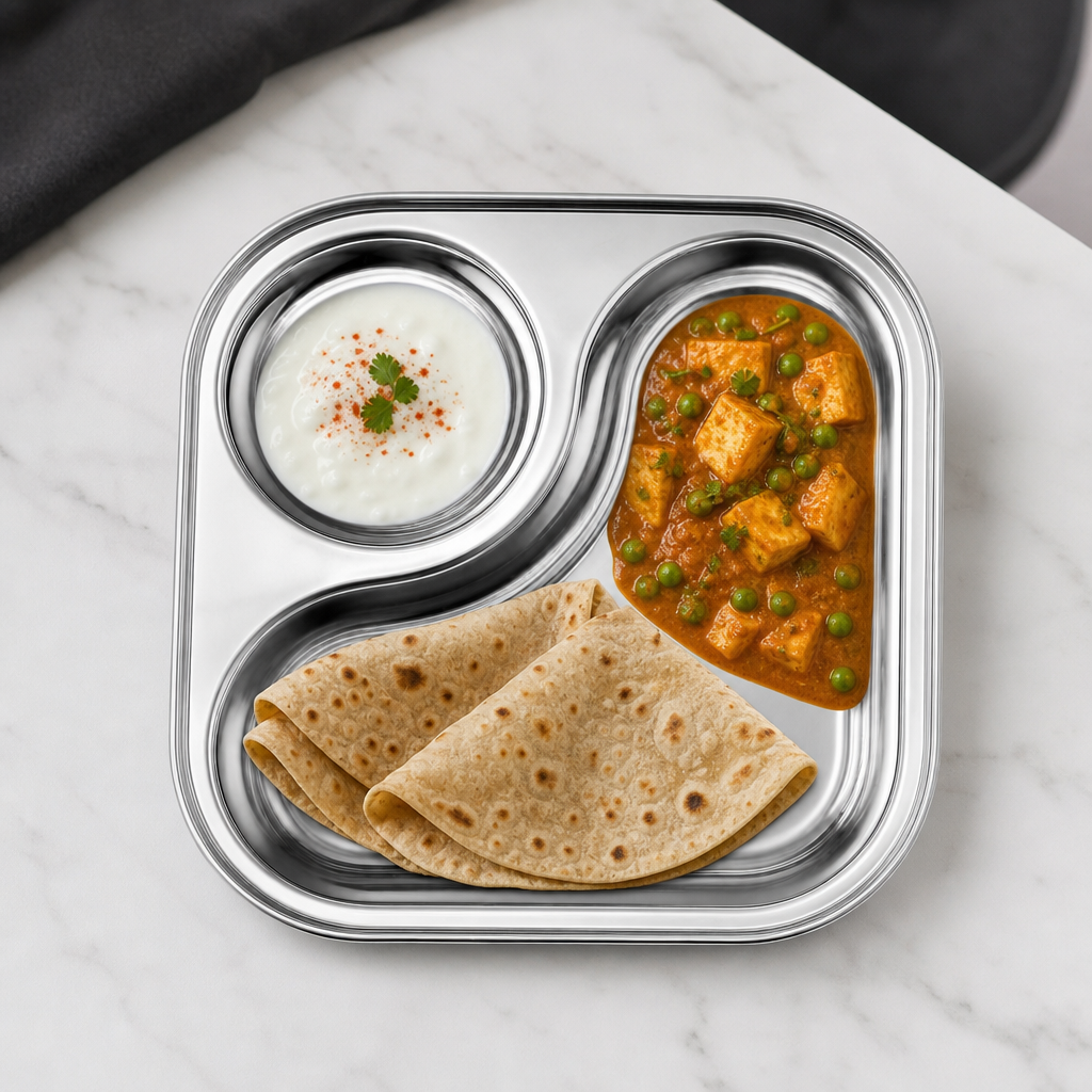 96 Pieces Stainless Steel Platter with 3 Compartments, 22 x 18 cm, Silver, 1 Piece