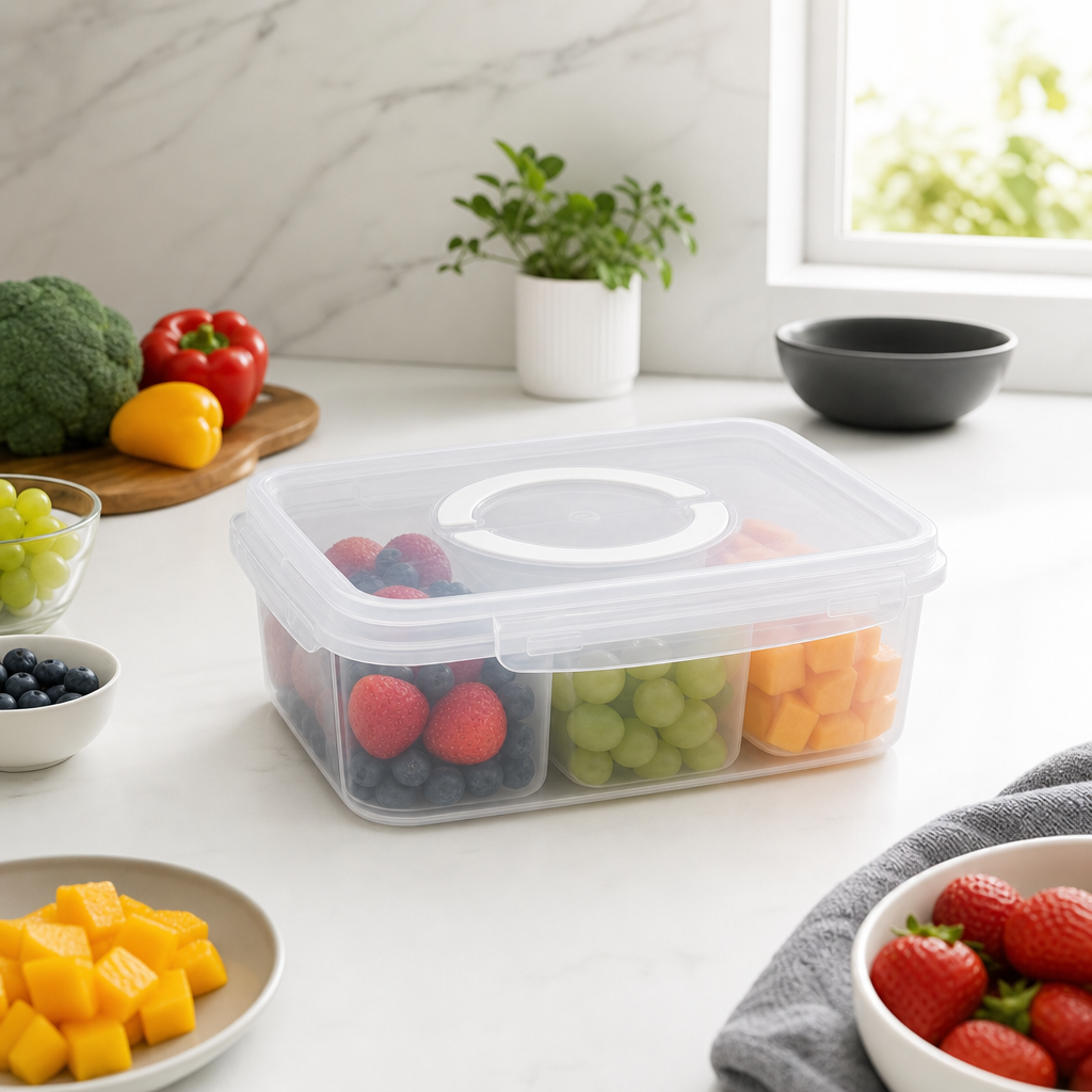 96 Pieces 3-Compartment Food Storage Box with Locking Lid, Clear, 29 × 21 × 7 cm