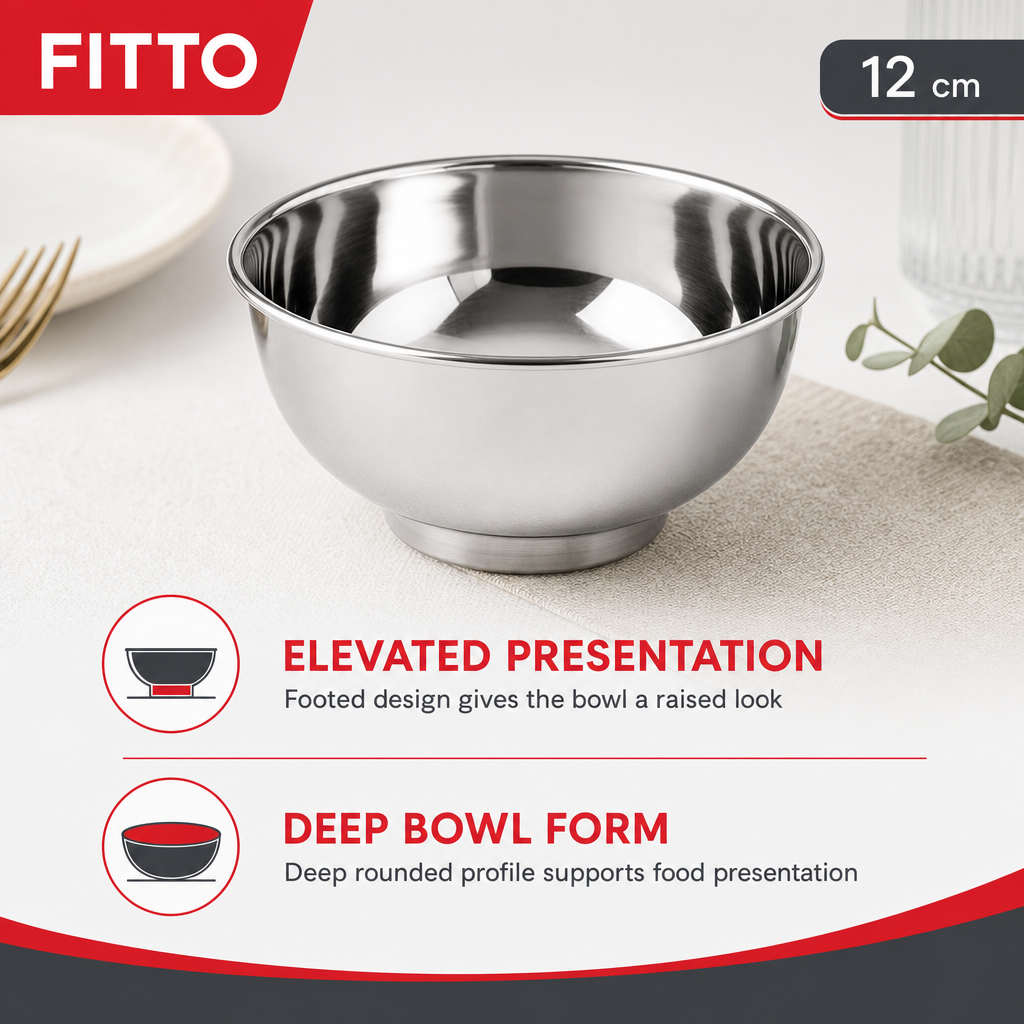 120 Pieces Stainless Steel Deep Footed Bowl, 12 cm, Silver