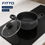 48 Pieces Pressed Aluminium Induction Casserole with Glass Lid, 28 x 12 cm, Black
