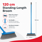 96 Pieces Angle Broom with Iron Handle, 120 cm Long Reach Floor Sweeper, 30 cm Wide Head, Assorted Colour