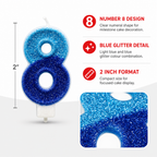 240 Pieces Number 8 Birthday Cake Candle, Light Blue and Blue Glitter Design, 2 in, Single Piece