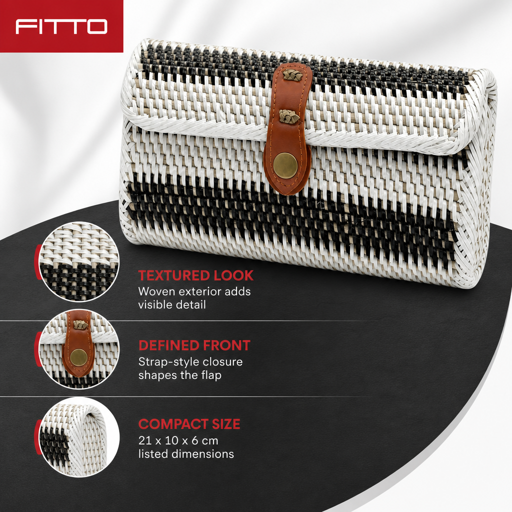 60 Pieces Woven Rectangular Clutch Bag with Strap Closure, 21 x 10 x 6 cm