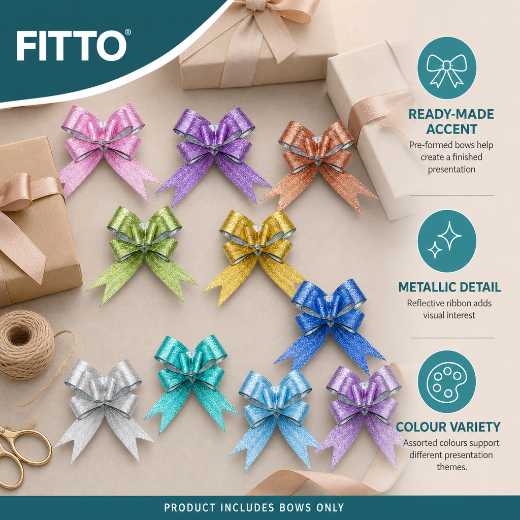 240 Pieces Assorted Colour Metallic Ribbon Bows, 18 mm, Ready-Made Decorative Accents, 10 Pieces