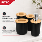 96 Pieces Black PP Bathroom Accessory Set with Bamboo Lids and Soap Dispenser