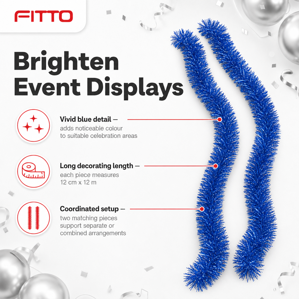 96 Pieces Blue Tinsel Party Decorations, 12 cm x 12 m, 2 Pieces for Events and Celebrations