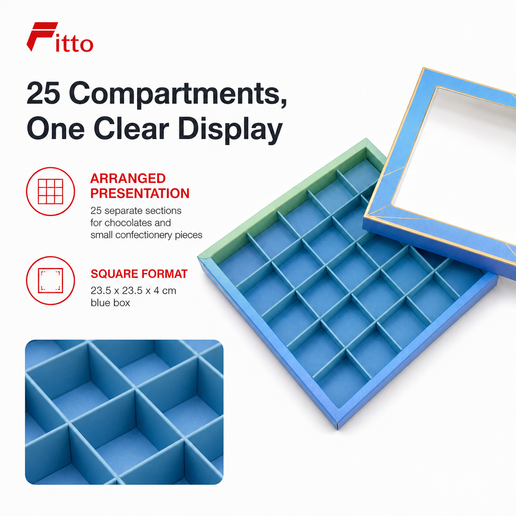 120 Pieces Chocolate Box, Blue Square 25-Compartment Candy Box, 23.5 x 23.5 x 4 cm, 1 Piece
