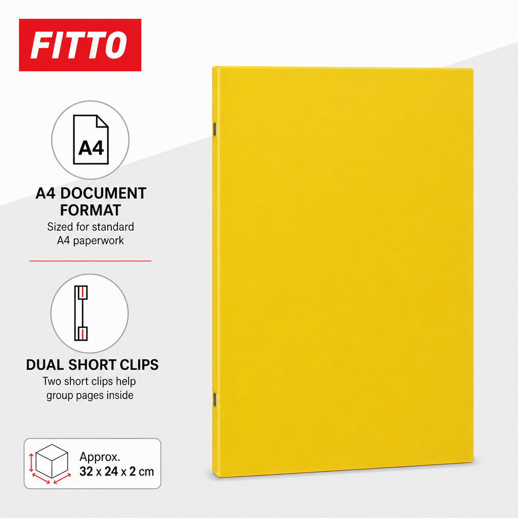 144 Pieces Yellow A4 Dual Short Strong Clip File, 1 Piece