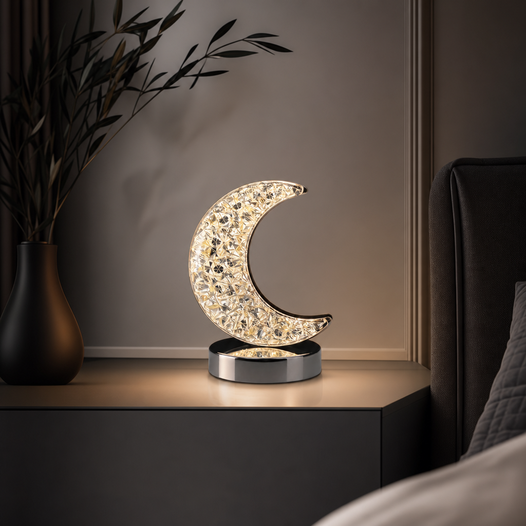 96 Pieces White LED Crystal Crescent Moon Table Lamps with 3 Light Modes, Touch Switch and USB Charging, 1 Piece