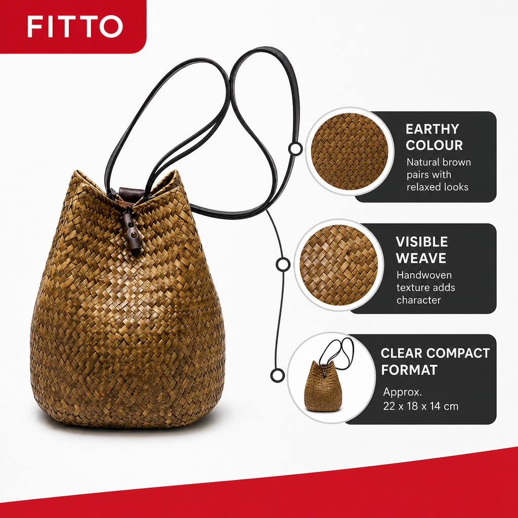 72 Pieces Handwoven Natural Fiber Bucket Handbags, Natural Brown, 22 x 18 x 14 cm