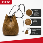 72 Pieces Handwoven Natural Fiber Bucket Handbags, Natural Brown, 22 x 18 x 14 cm