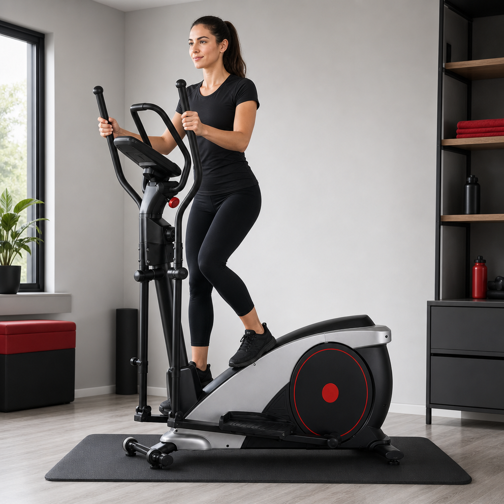 48 Pieces Elliptical Trainers with Magnetic Resistance, Digital Monitor and Heavy-Duty Frame, Black and Silver, 130 x 45 x 75 cm