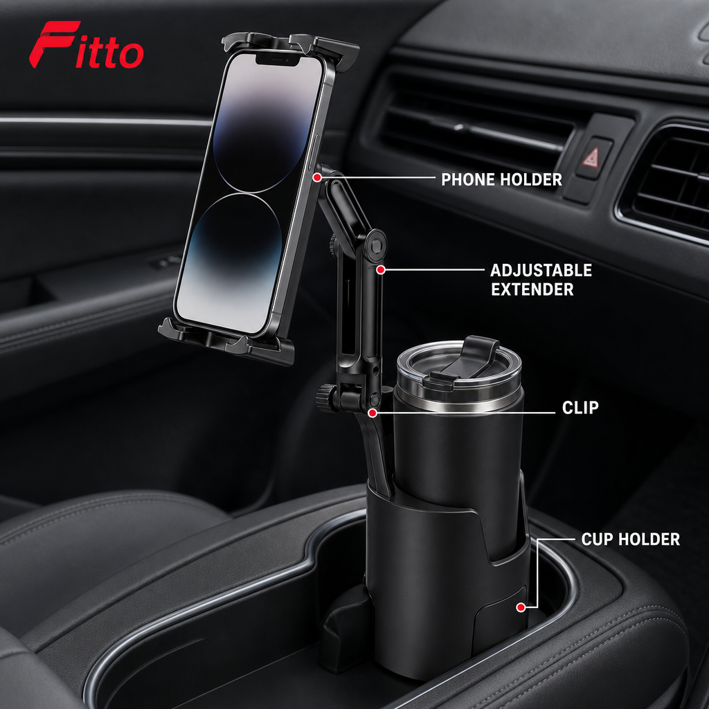72 Pieces 2-in-1 Car Cup and Phone Holder with Strong Clip Mount and Adjustable Extender, Black