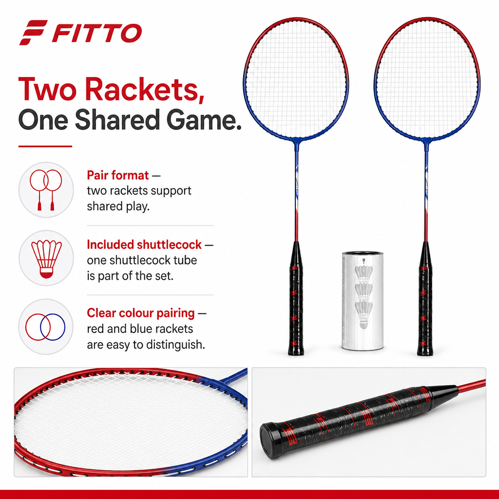 96 Pieces Badminton Racket Pair with Shuttlecock, Red and Blue Two-Player Set