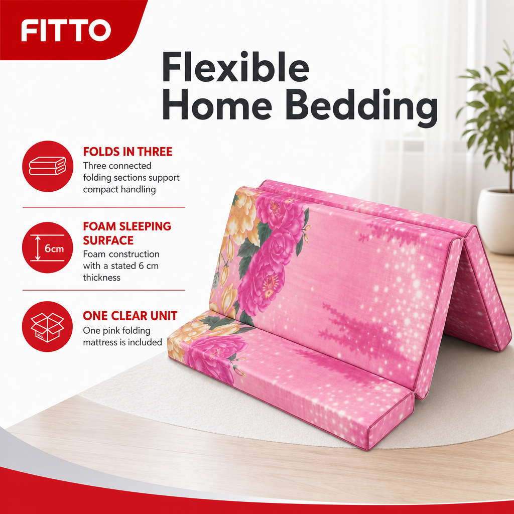 48 Pieces Folding Foam Mattresses, 3-Fold Design, 6 cm Thick, Pink