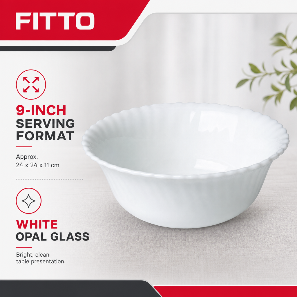 96 Pieces Opal Glass Serving Bowl, 9 Inch White Tablewares