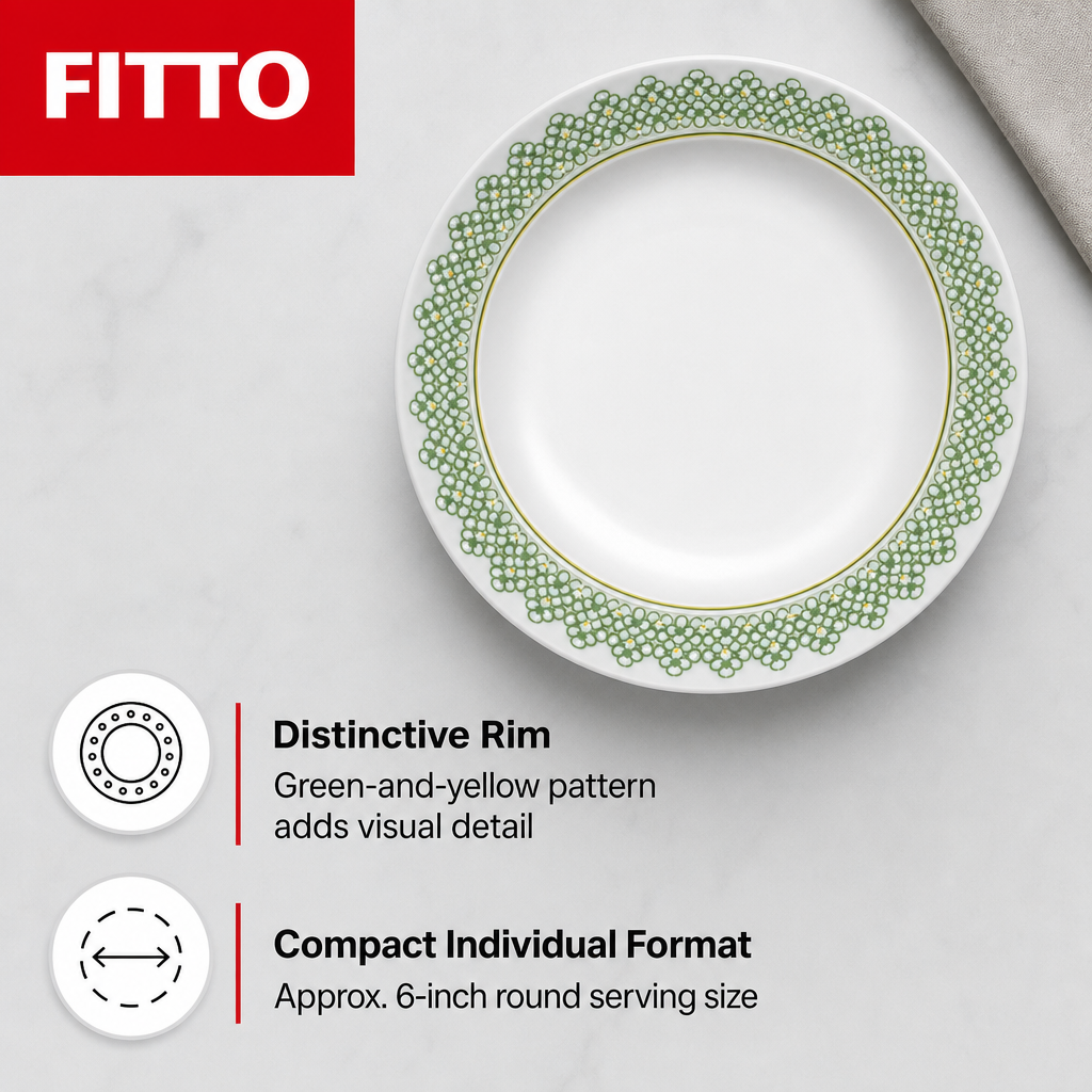 144 Pieces Soup Plate, 6 Inch, White with Green and Yellow Pattern