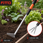 120 Pieces Dual-Head Garden Hand Tools with Flat Hoe Blade and 3-Prong Cultivator Rake, 35 cm, Silver Black Orange