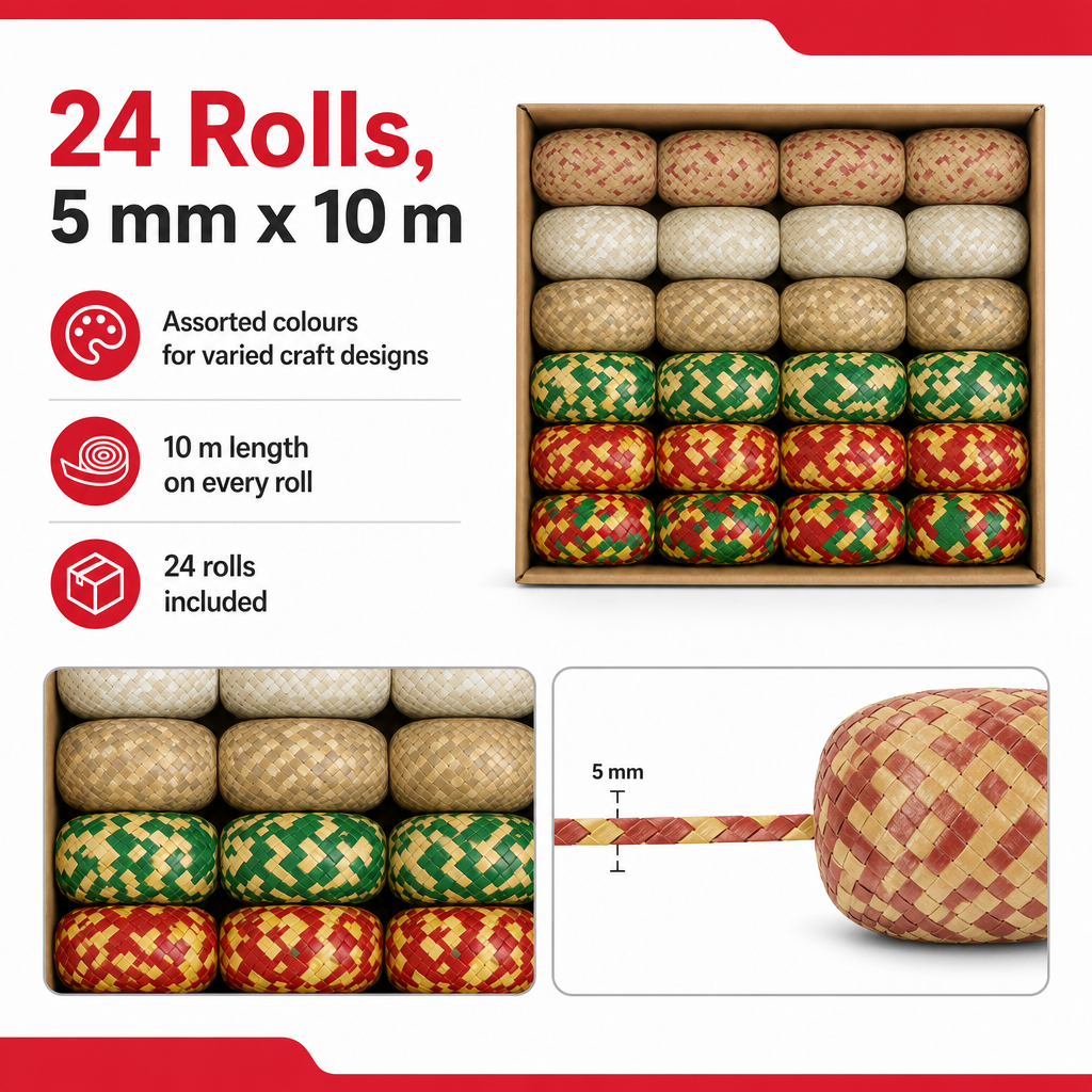 96 Pieces Assorted Colour Ribbon Rolls, 5 mm x 10 m, Decorative Craft Ribbon, 24 Rolls