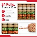 96 Pieces Assorted Colour Ribbon Rolls, 5 mm x 10 m, Decorative Craft Ribbon, 24 Rolls