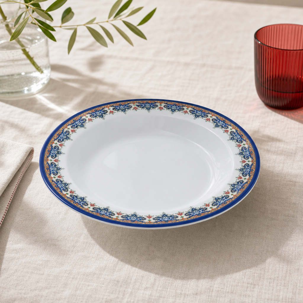 144 Pieces Melamine Soup Plate, 7 Inch, White With Floral Rim
