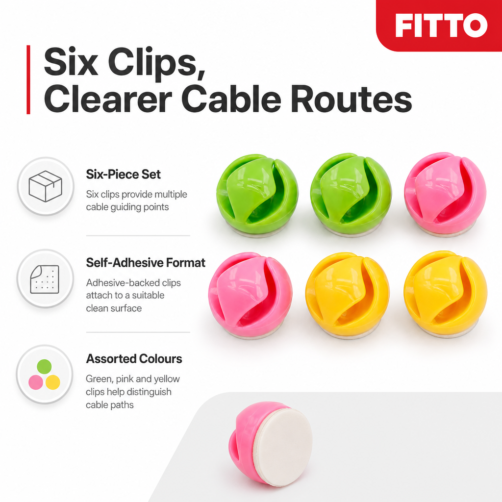 120 Pieces Self-Adhesive Cable Clips, 6-Piece Cord Organizer Set, Assorted Colours for Desk and Workstation Cable Routing