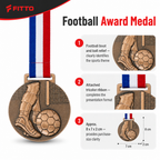 144 Pieces Football Sports Medal with Tricolor Ribbon, Round Award Medal for Tournament Recognition