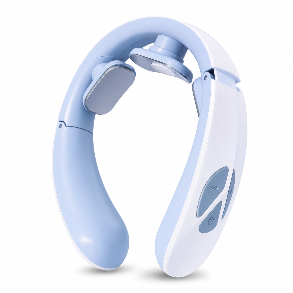 72 Pieces Neck Massager with Hot Compress, 3 Modes and USB Charging, Blue and White