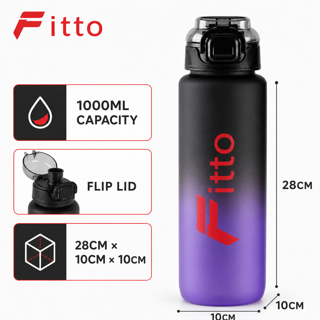 96 Pieces Sports Water Bottles 1000ml with Flip Lid, Purple