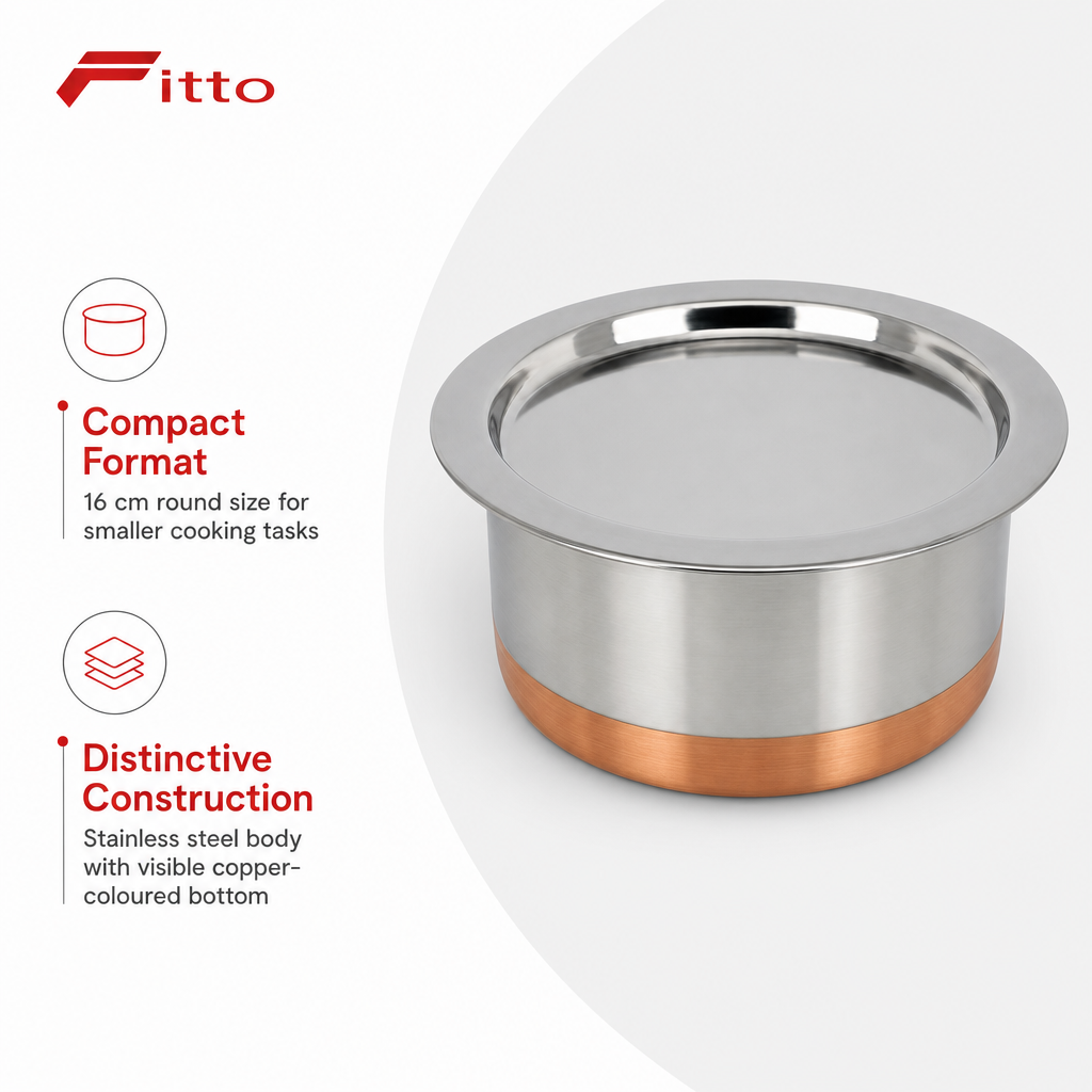 72 Pieces Stainless Steel Cooking Pan with Copper Bottom, 16 cm Round Cookwares for Kitchen Use